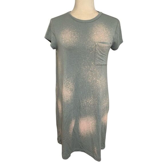 Lou Grey Womens Blue White Bleach Short Sleeve T Shirt Mini Dress Small - Picture 1 of 4